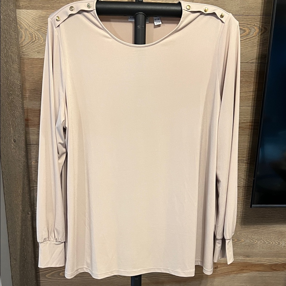 Susan Graver Beige Blouse with Shoulder Buttons